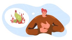 Мужчина, страдающий изжогой. Векторная иллюстрация /freepik